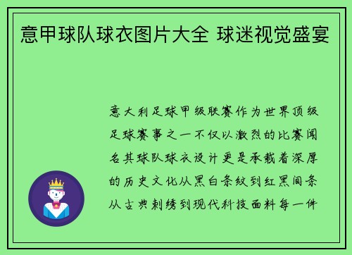 意甲球队球衣图片大全 球迷视觉盛宴